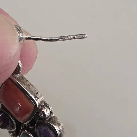 Navajo Native American Southwestern Sterling Silver Turquoise Cluster Earrings - Picture 12 of 13